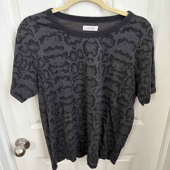 Anine Bing Snakeskin Reptile 100% Cotton Grey Charcoal Tee Women’s Large - Picture 2 of 6